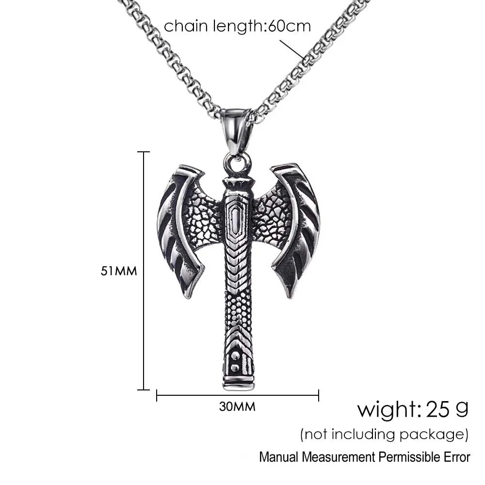Silver Viking Axe Pendant Necklace Statement