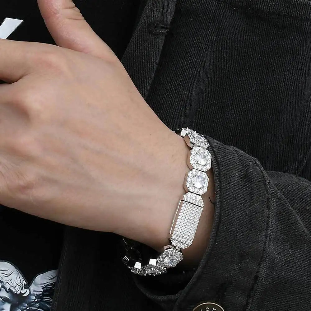 TBCYD 4-6.5mm Full Moissanite Iced Tennis Bracelet for Men Women 925 Silver Square Cuban Link  Hip Hop Plated 18k Luxury Jewelry