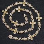 Cross Iced Out Rosary Chain Necklace Stainless Steel