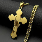 Jesus Cross Praying Hand Stainless Steel Pendant Necklace for Women Men Gold Color Catholic Faith Rosary Box Chain