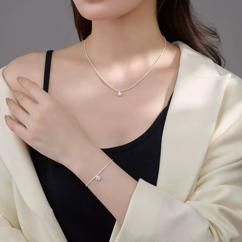 6 Prong CZ Sparkling Chain Necklace — Silver-Tone