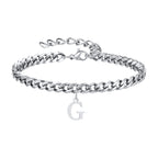 Vnox A-Z Initial Bracelets for Men Women, Never Fade Silver Color Stainless Steel Cuban Chain Bracelet with 26 Letter