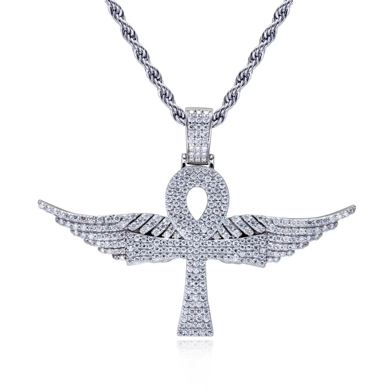 Iced Out Angel Wing Cross Pendant — 925 Silver