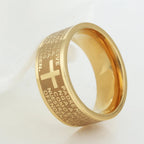 7mm Tone Spanish Golden The Holy Bible Prayer Cross Ring Stainless Steel Rings