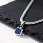 Vnox Geometric Square Natural Stone Pendant Necklace for Men, Gold Silver Color Stainless Steel Blade Chain, Trendy