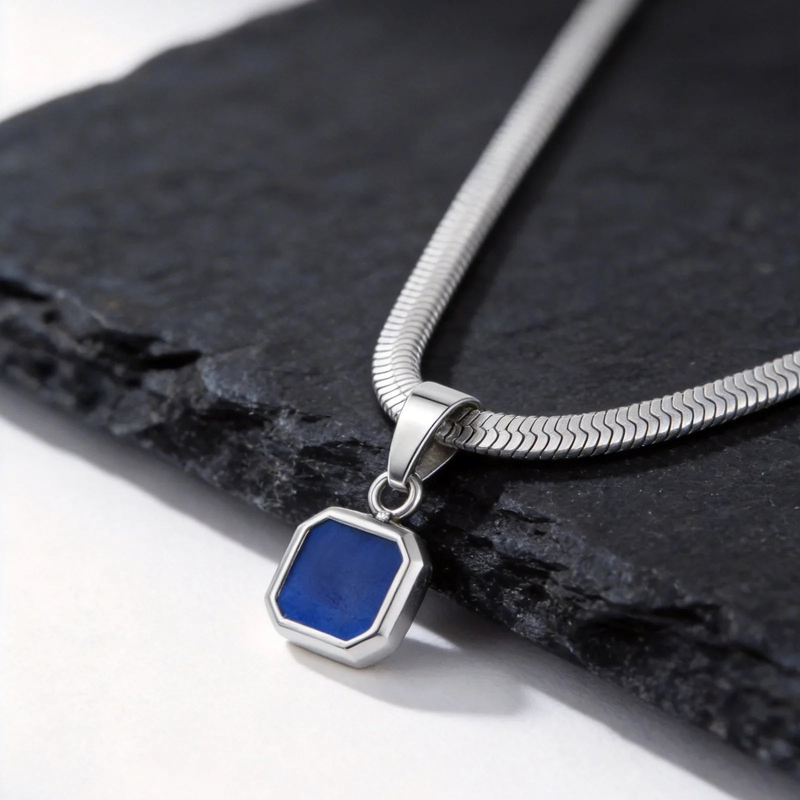 Vnox Geometric Square Natural Stone Pendant Necklace for Men, Gold Silver Color Stainless Steel Blade Chain, Trendy