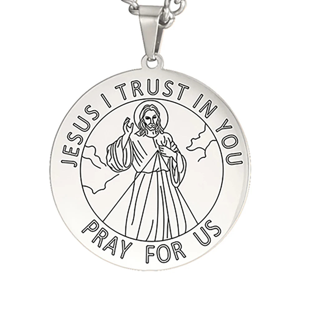 Dawapara Saint Christopher Medal Necklace Jesus Truet In You Amulet Catholic Jewelry Travelers Driver Gifts Stainless