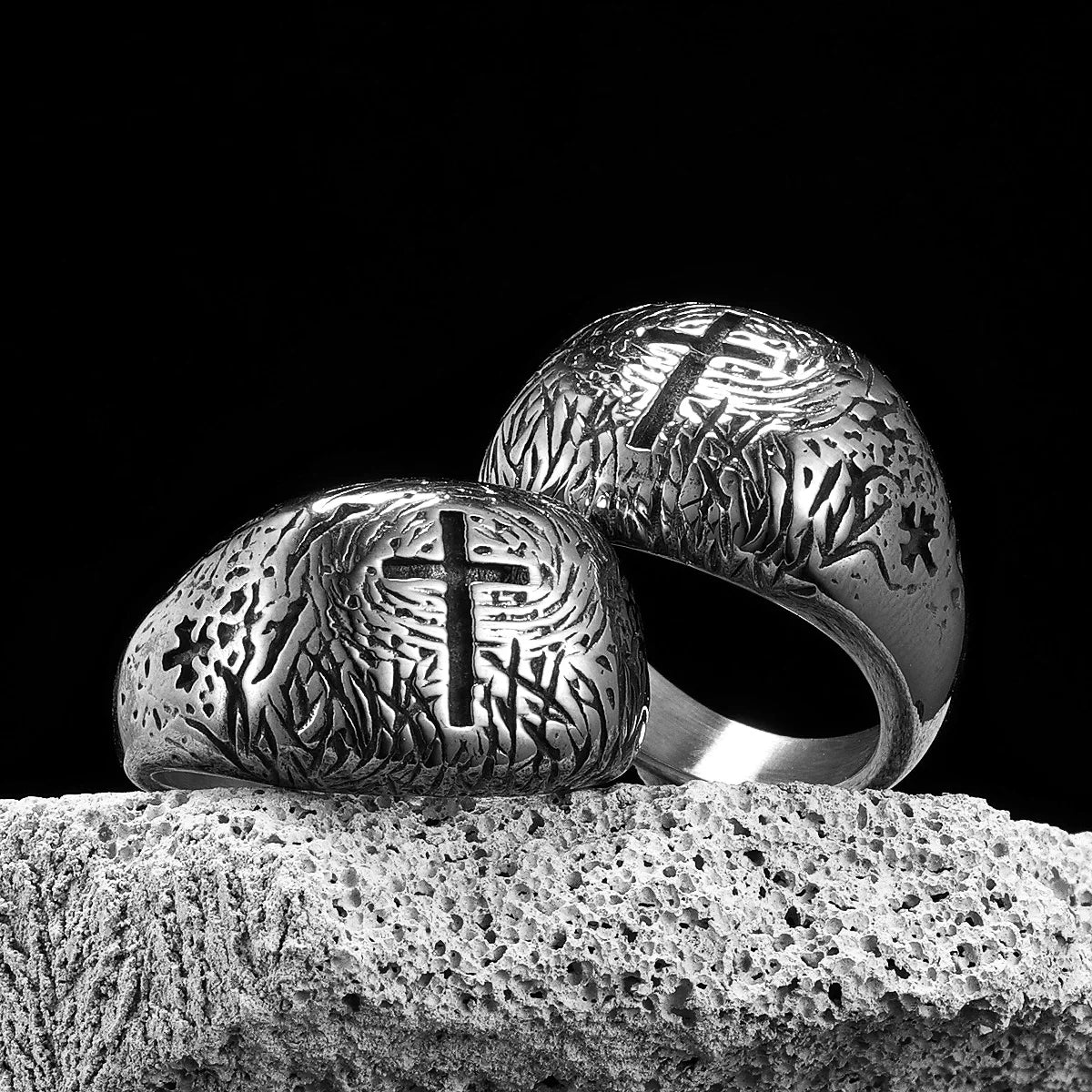 Vintage Cross Ring — Stainless Steel