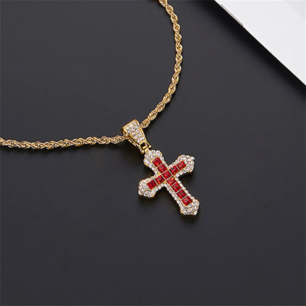 Classic Zircon Cross Necklace Iced Out Hip Hop for Men and Women Bling Pendant Punk Jewelry Gifts
