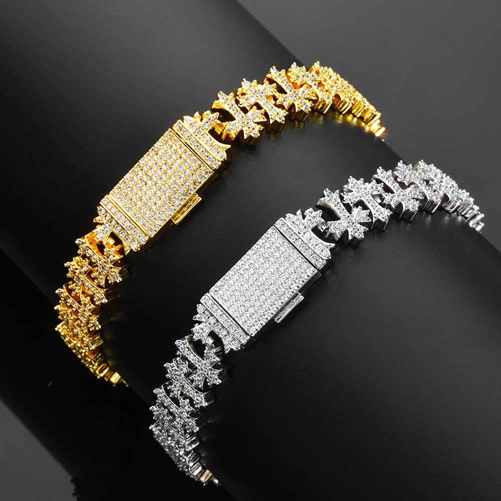 Iced Out Cross Bracelet Stainless Steel 8MM