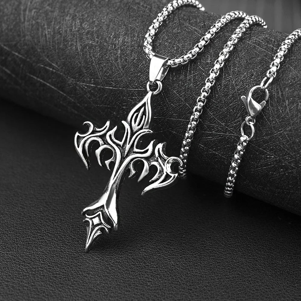 Cross Pendant Necklace Stainless Steel Minimal
