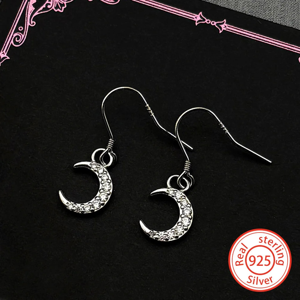 Moon Two-Tone Earrings Sterling Zircons Crescent