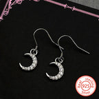 Moon Two-Tone Earrings Sterling Zircons Crescent
