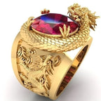 Milangirl Fashion Rings for Men Mighty Personality Dragon Ring Red Zircon Black Mens Ring Punk Jewelry