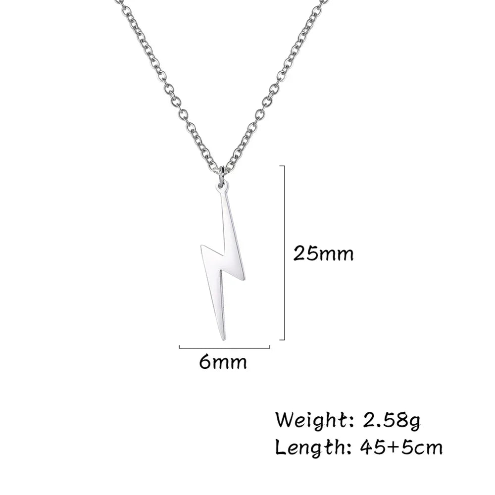 Skyrim Lightning Pendant Necklace Chain Geometric Stainless Steel Simple Necklace for Women Men Party Ornament Jewelry