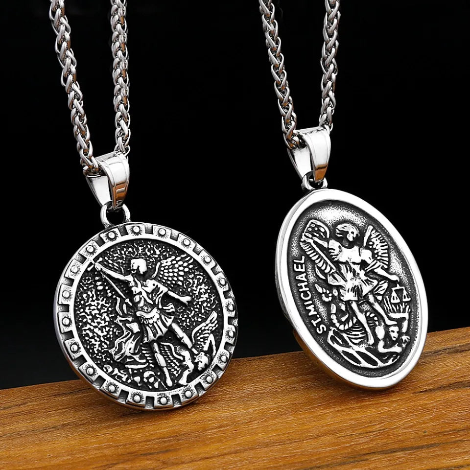 Vintage 316L Stainless Steel Archangel St.Michael Pendant Necklaces For Men Women Fashion Punk Amulet Jewelry Gifts Dropshipping