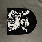 Angel Jacquard Beanie Black & White Edgeless Skull Cap Winter Hat for Women & Men Gothic Y2K Beanie for Everyday &