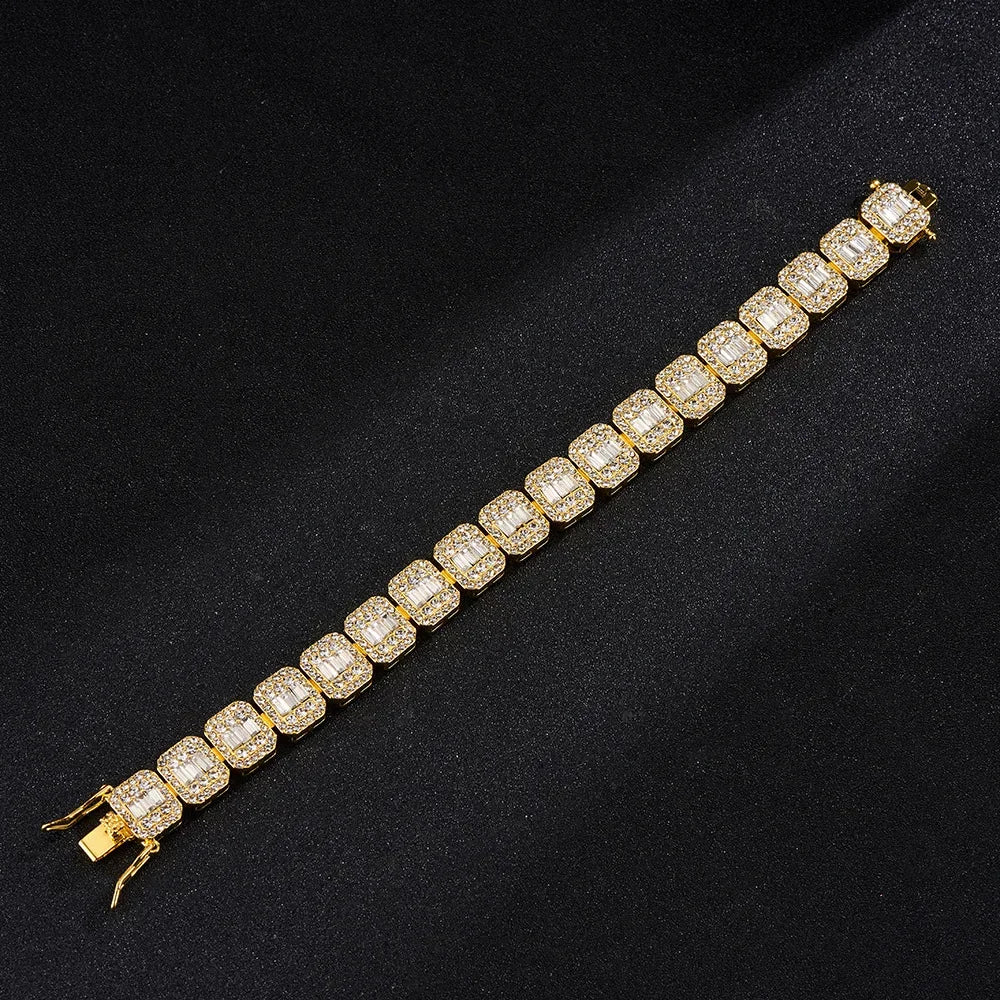 Iced Out Square Cluster Tennis Chain Bracelet 12mm — Two-Tone