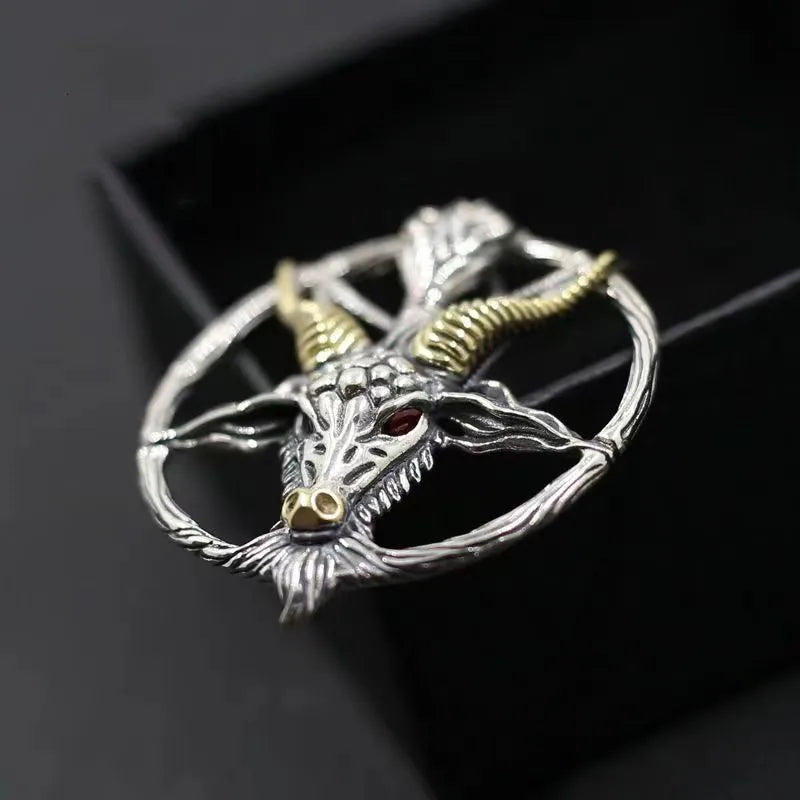 Vintage Punk Inverted Pentagram Satanic Goat Necklace Pendant for Men Unique Pagan Amulet Jewelry