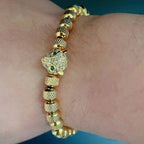 Luxury Stainless Steel Beads Beaded Leopard Head Man Bracelet For Women Hand Jewelry Couple Gift