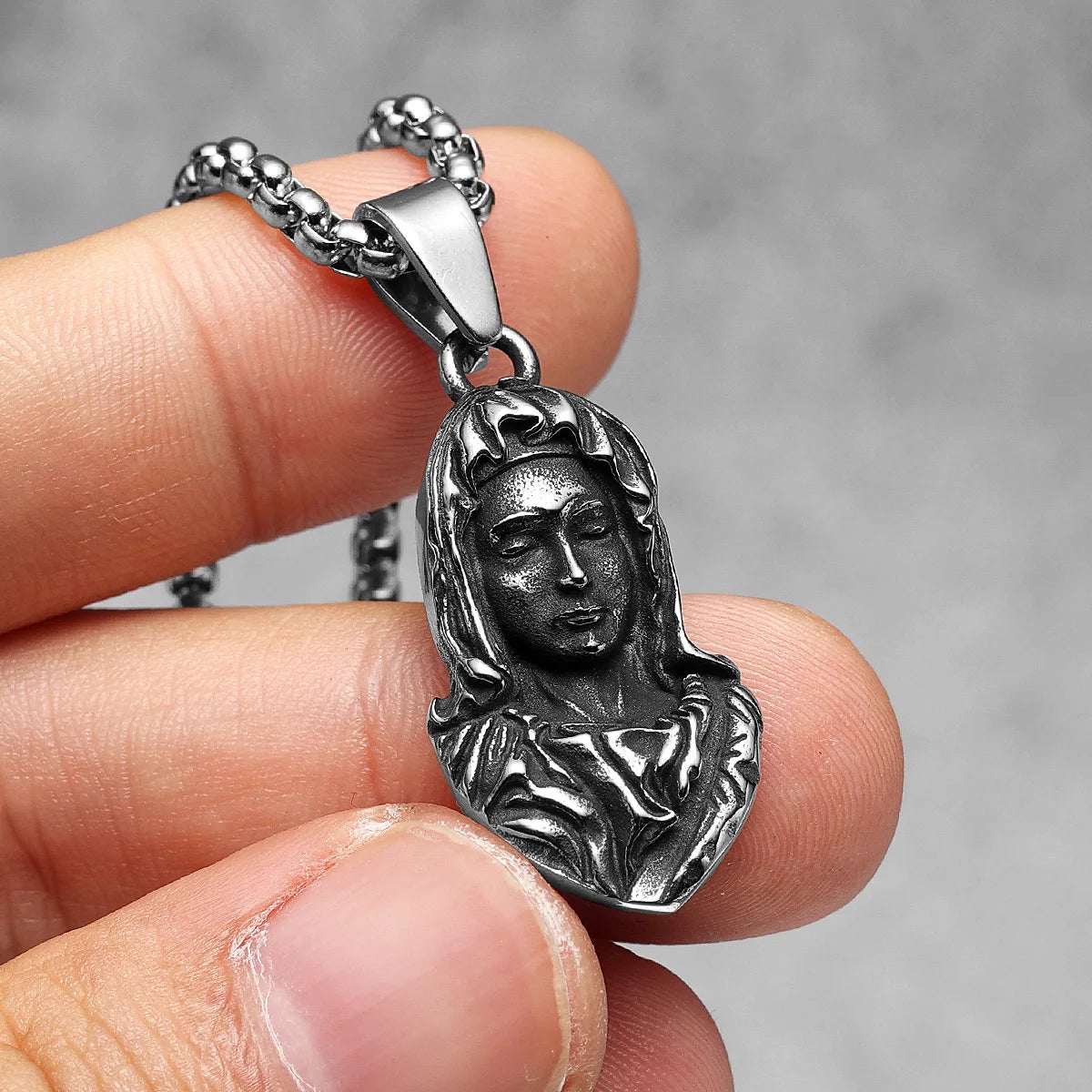 Virgin Mary Pendant Necklace — Stainless Steel
