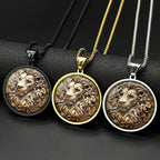 Lion King Glass Round Medallion Pendant — Gold