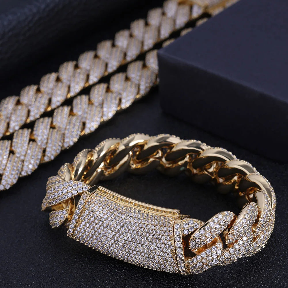 Gold Cuban Chain Necklace Iced Out 18MM 18K