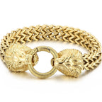 Lion Head With Square Franco Link Chain Bracelet for Man Stainless Steel Men's Bracelets Masculine Jewelry Birthday