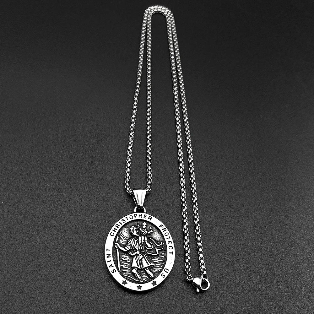 Saint Christopher Medal Pendant Necklace — Gold-Tone