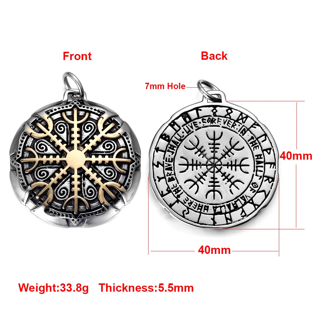 Norse Viking Rune Round Pendant Necklace — Stainless Steel