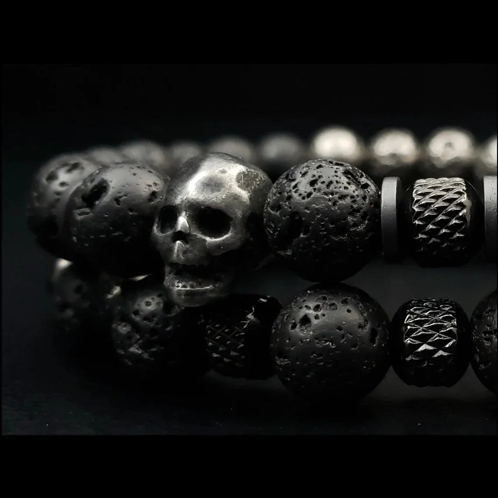 Skull Bead Elastic Bracelet — Stainless Steel