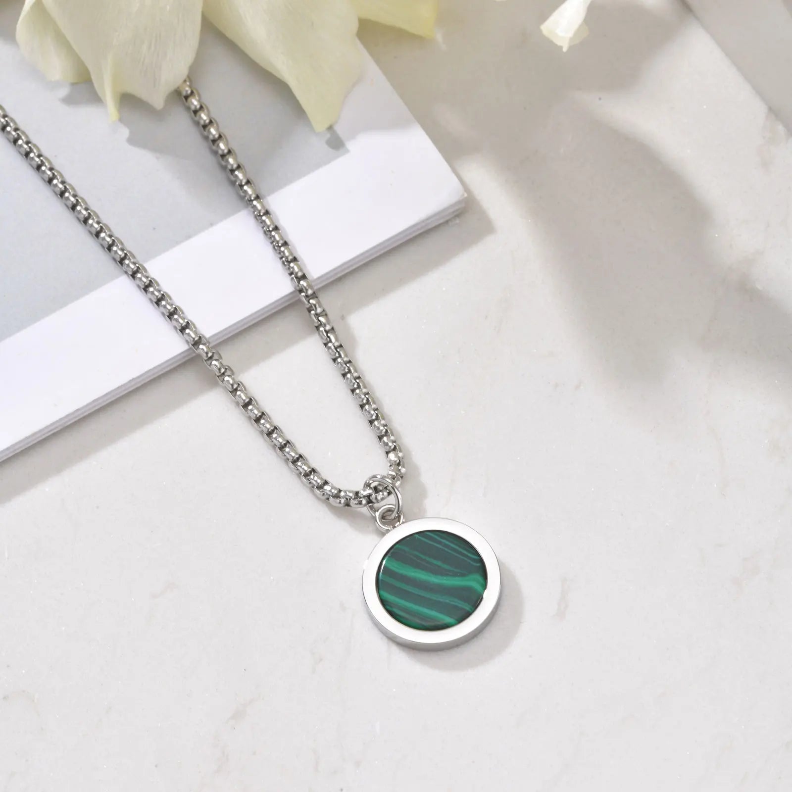 Tiger Eye Round Stone Pendant — Stainless