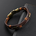 Vintage Cowhide Leather Rope Bracelet — Stainless Steel