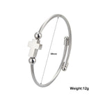 Adjustable Gold Cross Wire Bangle, Stainless Steel Open Cuff Bracelet, Christian Religious Jewelry for Men Women Gift