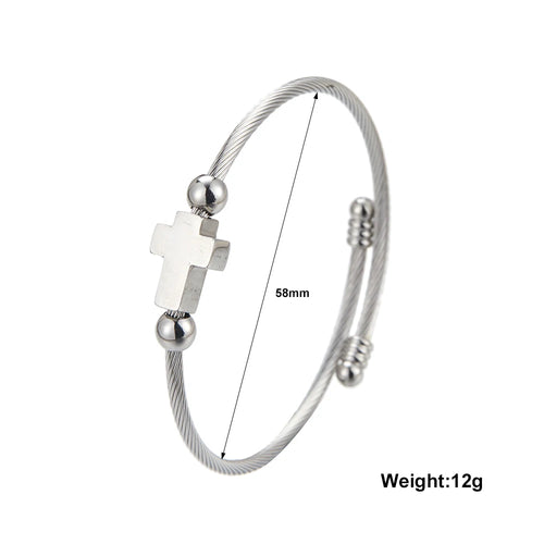 Cross Gold Wire Stainless Steel Open Cuff Bracelet