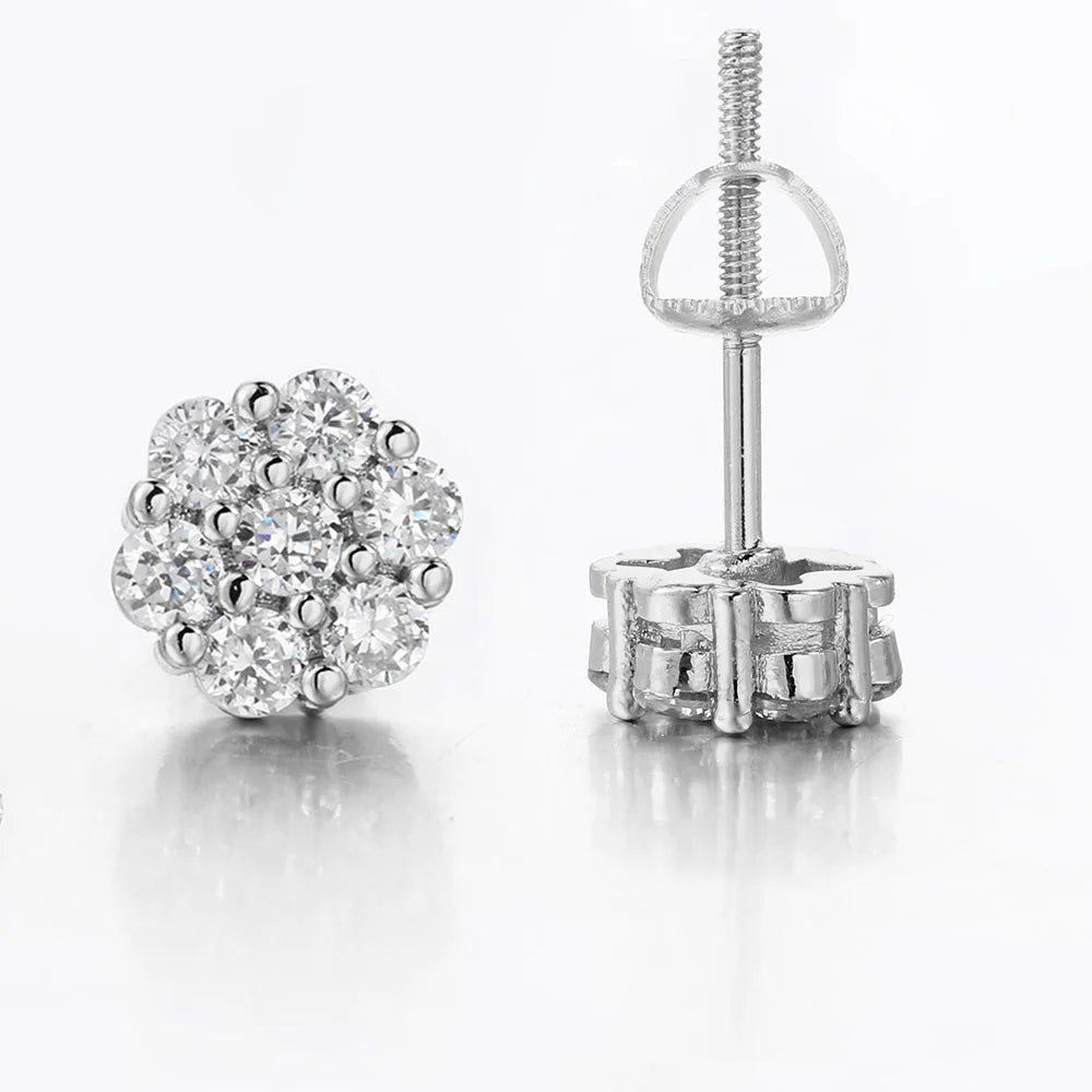 Iced Out Flower Stud Earrings — Gold