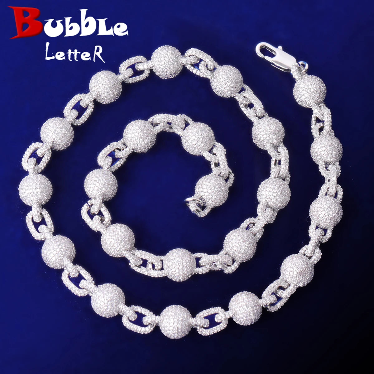 Bubble Letter Iced Out Ball Chain for Men Micro Pave Choker Necklace Hip Hop Fashion Jewelry Bling Charms