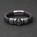 Skull Braid Leather Bracelet — Stainless Steel