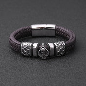 Skull Braid Leather Bracelet — Stainless Steel