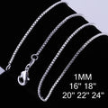 10pcs 16-24inch 925 Sterling Silver fashion 1MM Box chain for women Men necklace Charms wedding party jewelry Christmas gifts