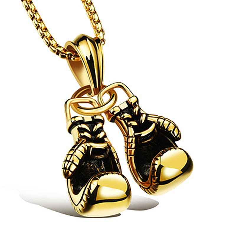 Vintage Boxing Gloves Pendant Necklace For Men Punk Hip Hop Style Gold Color Titanium Steel Chain Fashion Women Jewelry