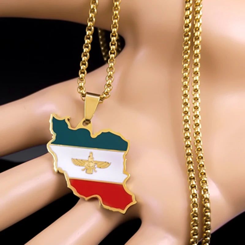 Gold Map Flag Pendant Necklace — Stainless Steel