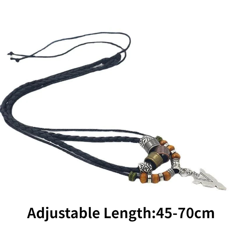Collana Uomo Artificial Leather Rope Beaded Necklace Men Collier Homme Arrow Pendant Necklace For Men Jewelry Collar