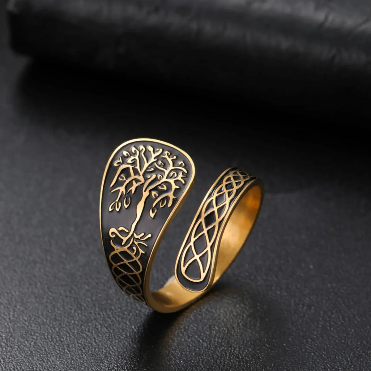 Pentagram Star Vine Priestess Knot Open Ring — Stainless Steel