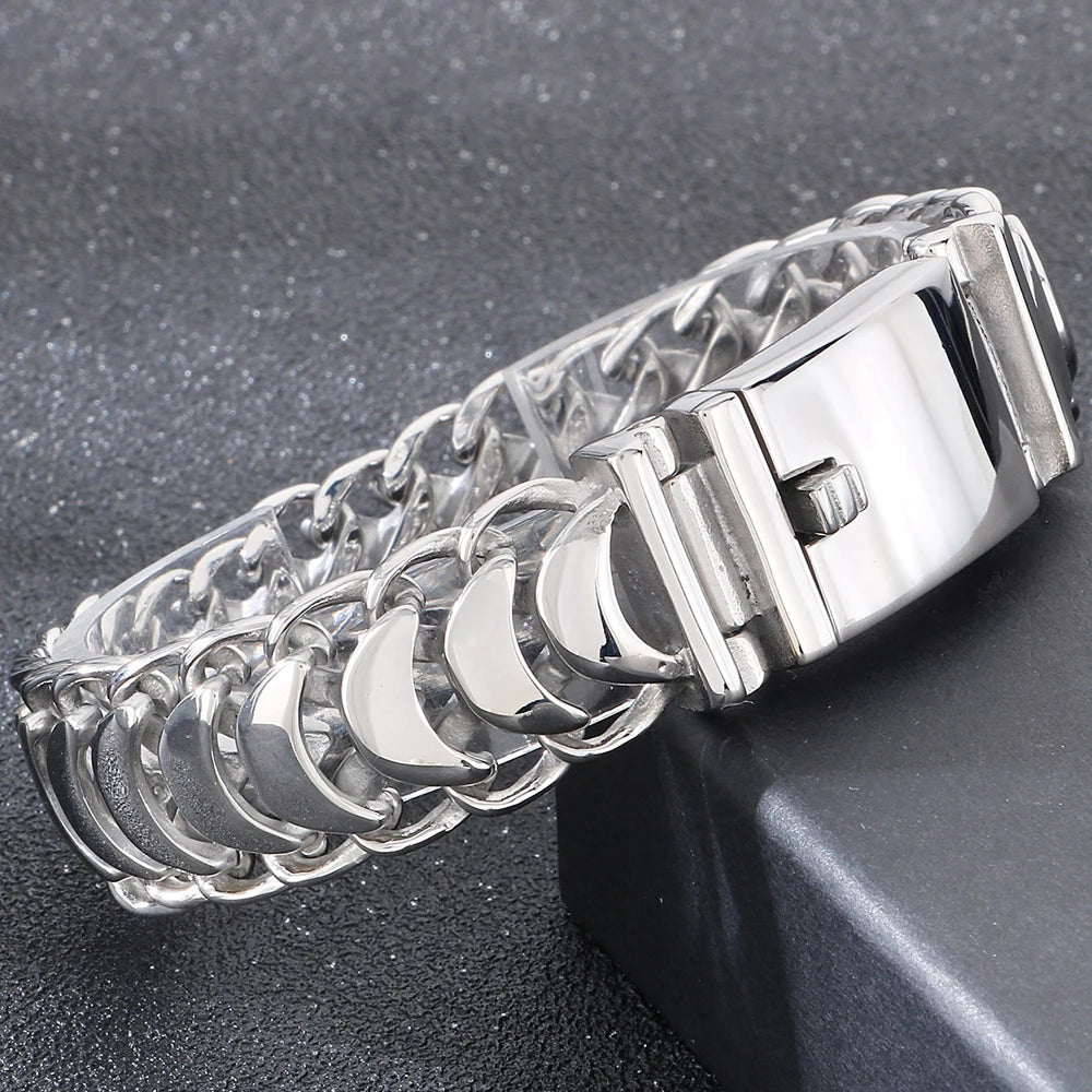 Hiphop Male Bracelets for Man Gold Color Stainless Steel 19MM Width Keel Curb Link Chain Men's Bracelets Christmas
