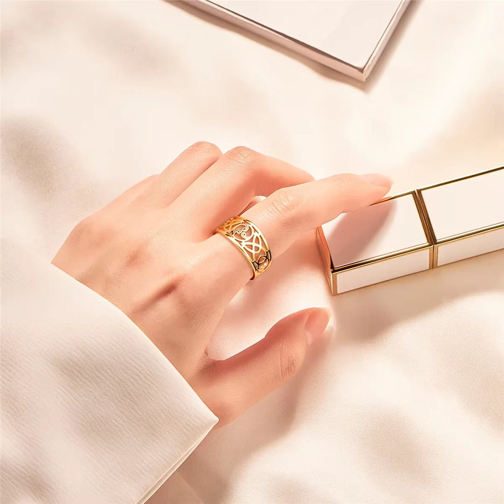 Witch Knot Triskele Ring — Triple Spiral, Gold & Silver Tone
