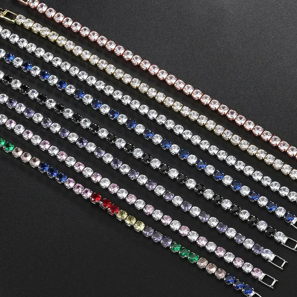 2026 New Hiphop Tennis Bracelets for Men Women Luxury Iced Out 4mm Zircon Crystal Gold Color Hand Chain Hippie Jewelry Gift