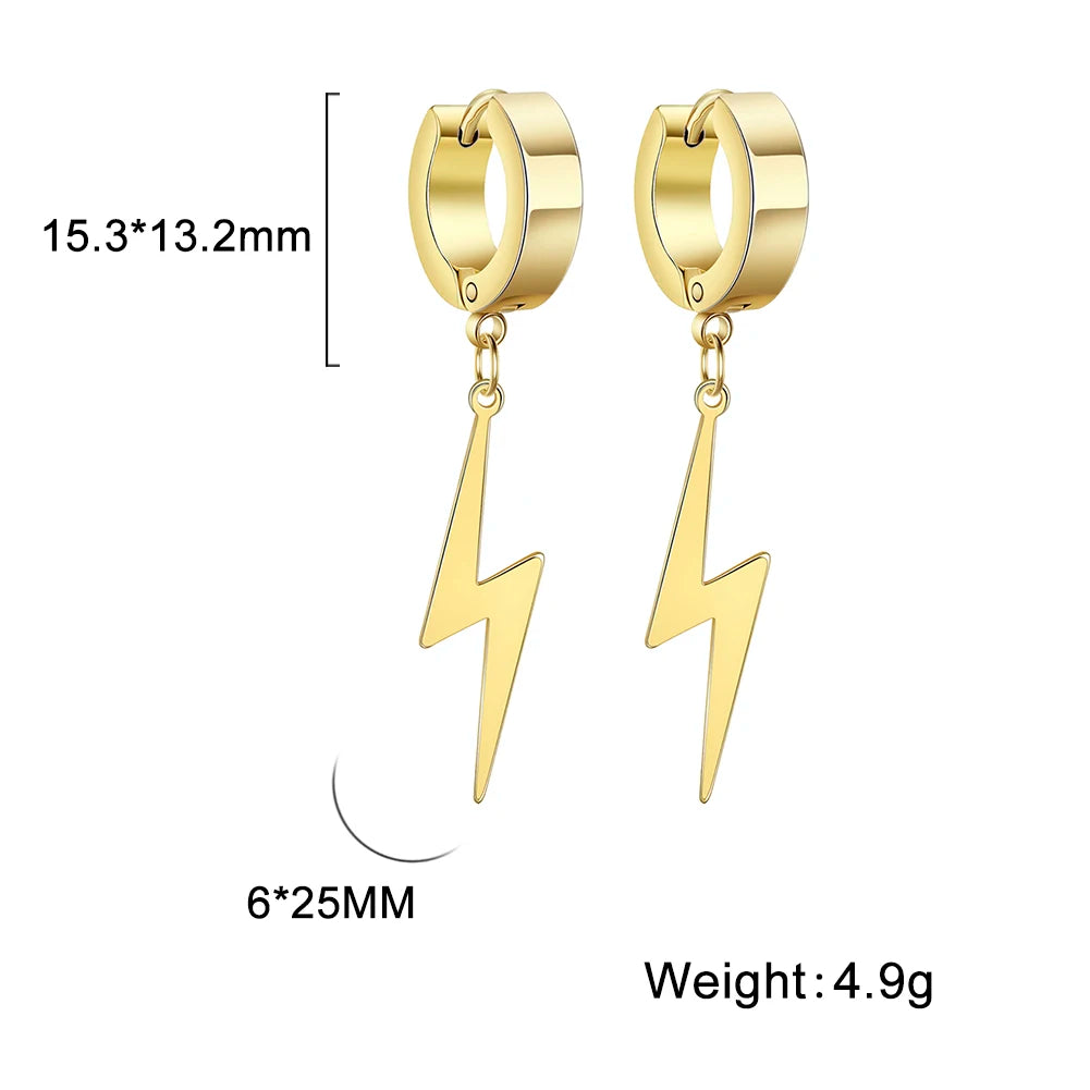 Lightning Hoop Earrings for Men & Women — Stainless Steel