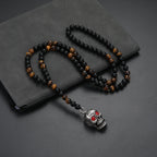 Skull Pendant Black Beaded Necklace for Men and Women, 72cm