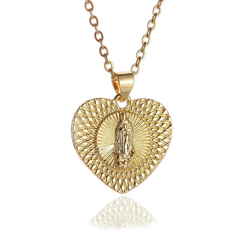 Virgin Mary Medal Iced Pendant Necklace